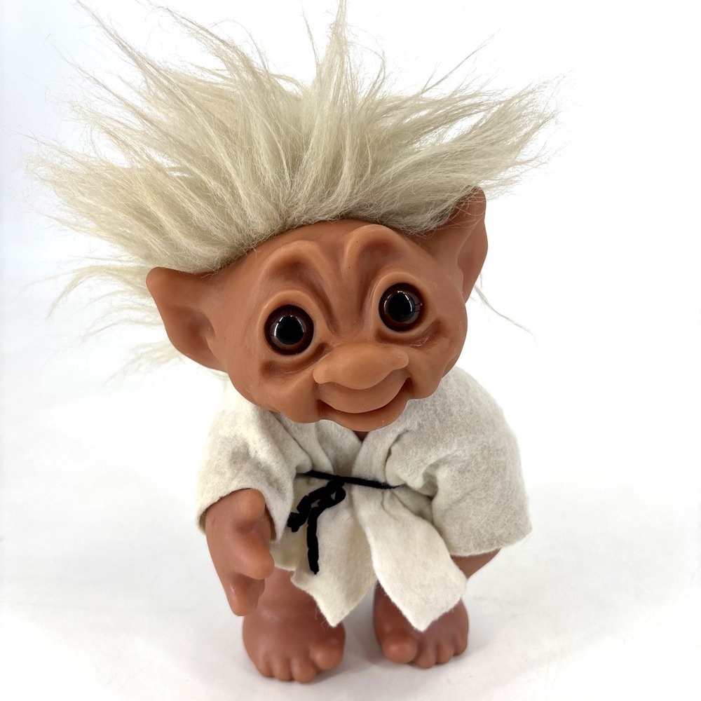 Vintage 1985 Norfin Dam Troll, Karate Kidd 9" Made In Denmark White‎ Hair